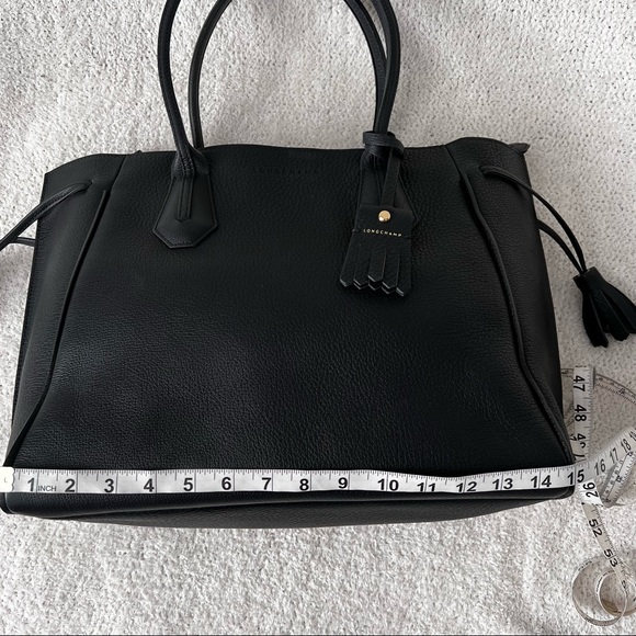 Longchamp Penelope Leather Tote Bag Purse Black Large Overnighter made in France - Picture 12 of 16